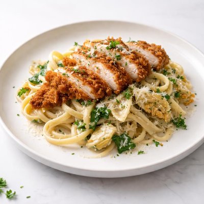 Image of Fried Chicken Asiago W Artichoke Fettuccine