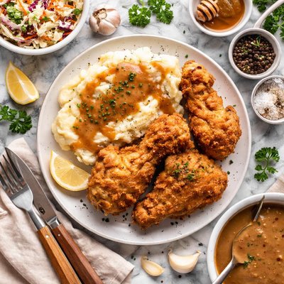 Image of Fried Chicken with Mashed Potatoes and Gravy