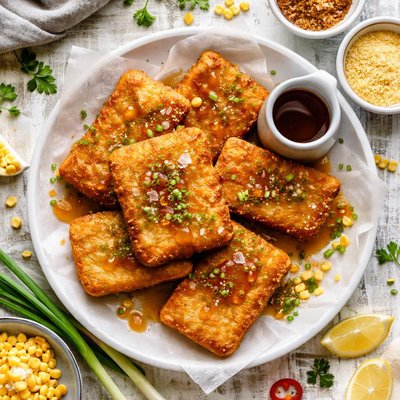 Image of Fried Cornbread with Maple Syrup