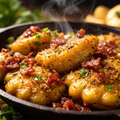 Image of Fried Cymlings Patty Pan Squash with Bacon