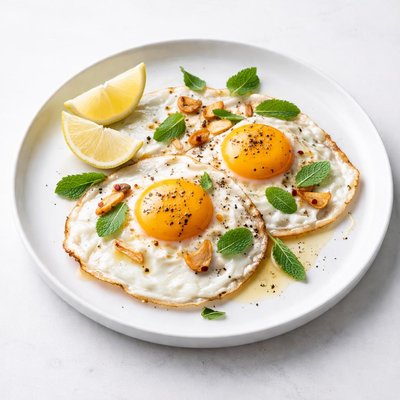 Image of Fried Eggs with Garlic Lemon and Mint