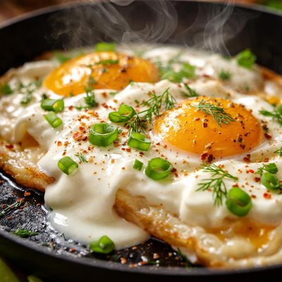 Image of Fried Eggs with Sour Cream Ochiuri Cu Smantana