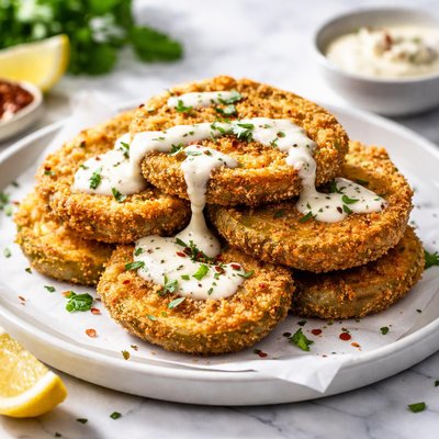 Image of Fried Green Tomatoes with Creamy Horseradish Sauce