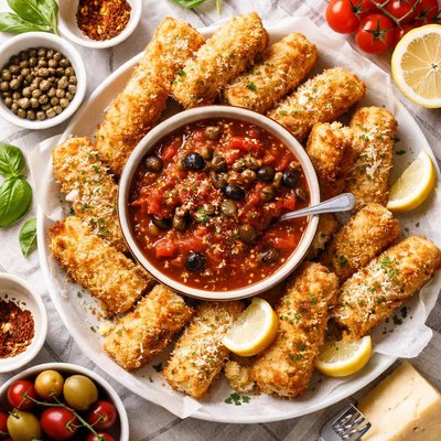 Image of Fried Mozzarella with Puttanesca Dipping Sauce