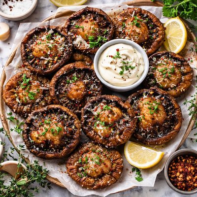 Image of Fried Portabella Mushrooms Tops