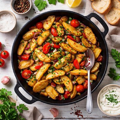 Image of Fried Potatoes with Vegetables