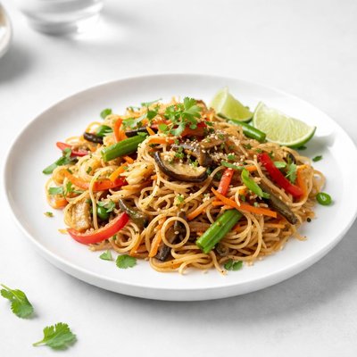 Image of Tallarines de arroz fritos altos en proteínas