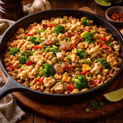 Image of Vegetarian Fried Rice with Vegetables and Meat
