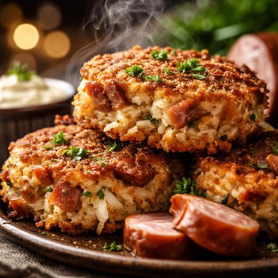 Image of Fried Sauerkraut Cakes with Kielbasa