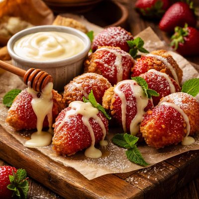 Image of Fried Strawberries with Honey Cream