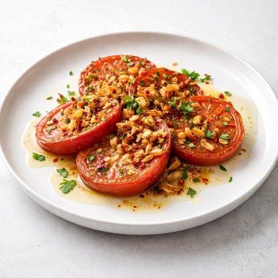 Image of Fried Tomatoes with Garlic Banadoora Maqliya Ma Thoom