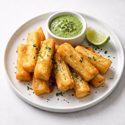 Image of Fried Yucca Cassava Root with Green Sauce
