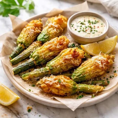 Image of Vegan Fried Zucchini Flowers