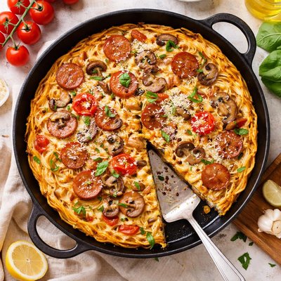 Image of Frittata Di Spaghetti with Sausage and Mushrooms