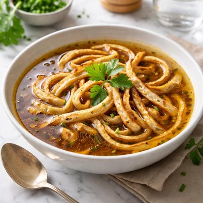 Image of Frittatensuppe Beef Broth Topped with Strips of Sliced Pancake