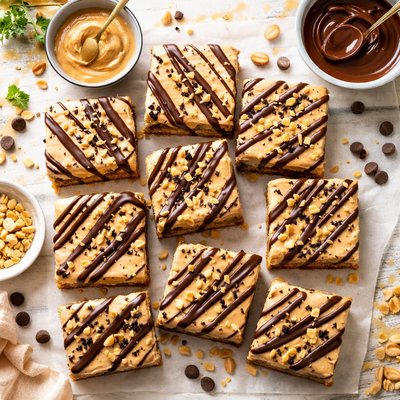 Image of Frosted Peanut Butter Bars with Chocolate Drizzle