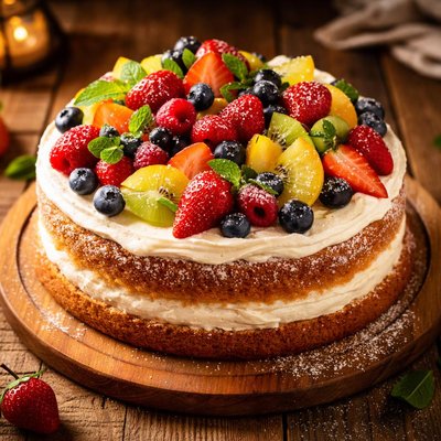 Image of Fruit Cake Fresh Fruit in the Shape of a Cake