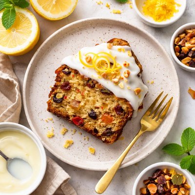 Image of Fruit Cake Slice with Lemon Icing