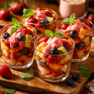 Image of Fruit Cups with Strawberry Dressing