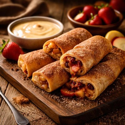 Image of Fruit Filled Chimichangas with Cinnamon Custard