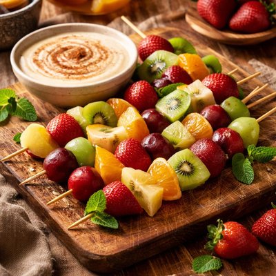 Image of Fruit Kabobs with Cinnamon Yogurt Dipping Sauce