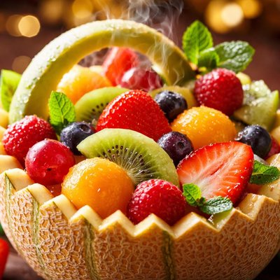 Image of Fruit Salad in a Cantaloupe Basket