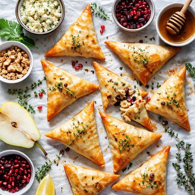 Image of Fruited Gorgonzola Phyllo Triangles