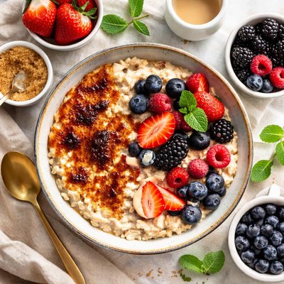 Image of Fruited Oatmeal Brulee with Ginger Maple Cream