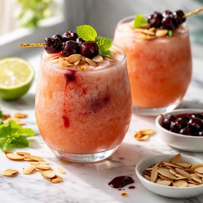 Image of Fruity Almond Slush with Rum Soaked Cherries