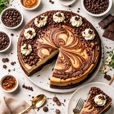Image of Fudge Bottom Chocolate Marbled Coffee Cheesecake