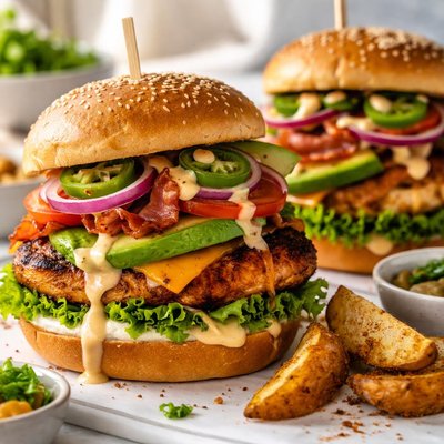 Image of Fully Loaded Cajun Chicken Burgers