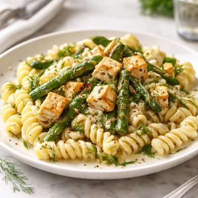 Image of Fusilli and Asparagus with Tofu Dill Sauce