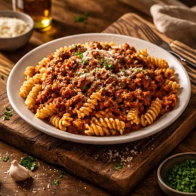 Image of Vegan Fusilli Pasta with Meat Sauce