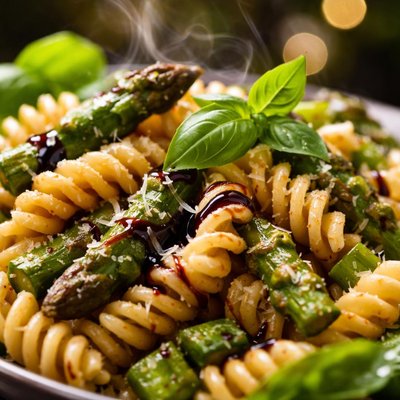 Image of Fusilli with Asparagus Basil and Balsamic Glaze