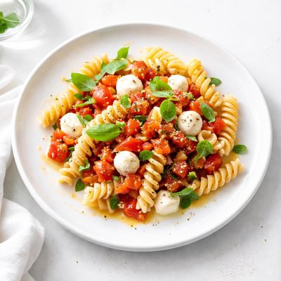 Image of Fusilli with No Cook Fresh Tomato Mozzarella Sauce