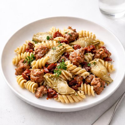 Image of Fusilli with Sausage Artichokes and Sun Dried Tomatoes