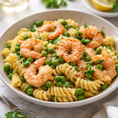 Image of Fusilli with Shrimp and Peas