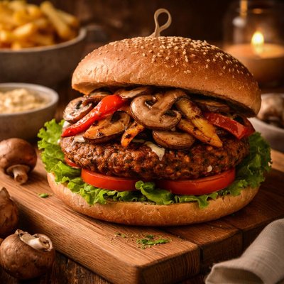 Image of Garden Burger with Mushroom and Peppers