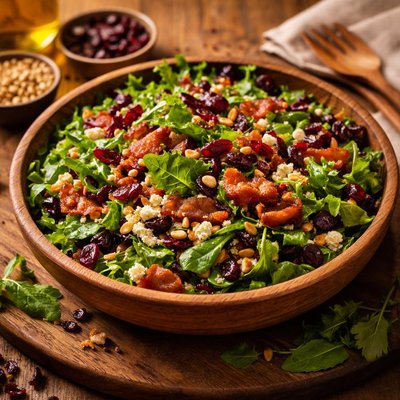 Image of Garden Salad with Cranberries Pine Nuts and Bacon