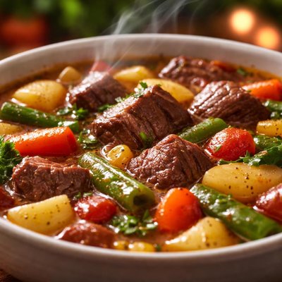Image of Garden Vegetables and Sirloin Soup