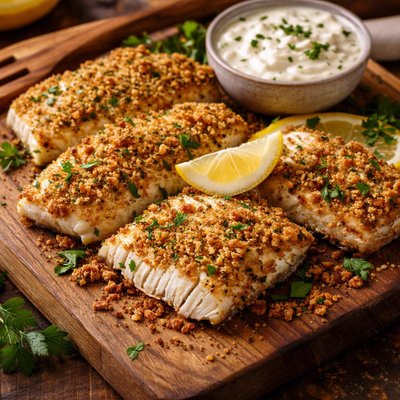 Image of Garlic and Herb Oven Fried Halibut