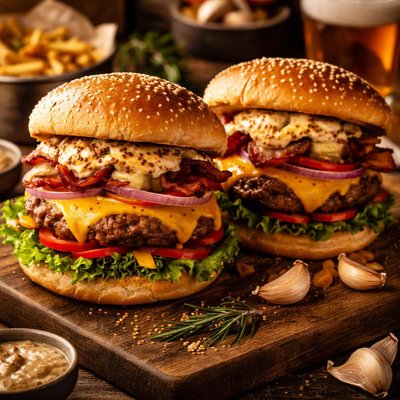Image of Garlic and Mustard Burgers
