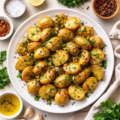 Image of Garlic and Parsley Potatoes with Red and Black Pepper Rachael R