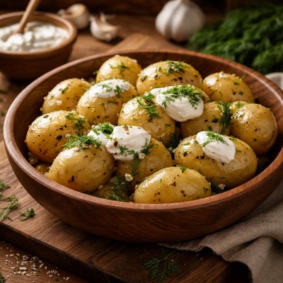 Image of Garlic Boiled Potatoes with Sour Cream