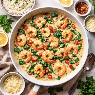 Image of Camarones al Ajillo con Mantequilla Libre de Lácteos en Salsa de Crema