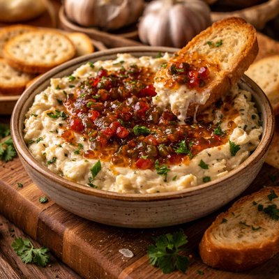 Image of Garlic Extravaganza Cheese Spread Dip with Jalapeno Jelly or Ras