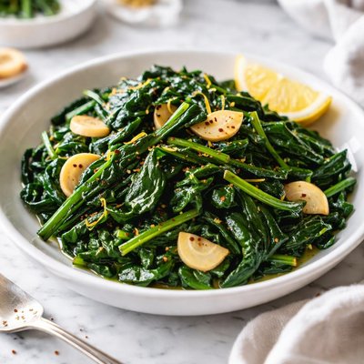 Image of Garlic Greens Sauteed Spinach