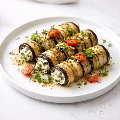 Image of Garlic Herb Eggplant Aubergine Rolls