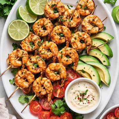 Image of Whole30 Garlic Lime Grilled Shrimp Skewers