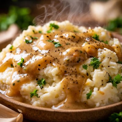 Image of Garlic Mashed Potatoes and Cashew Gravy